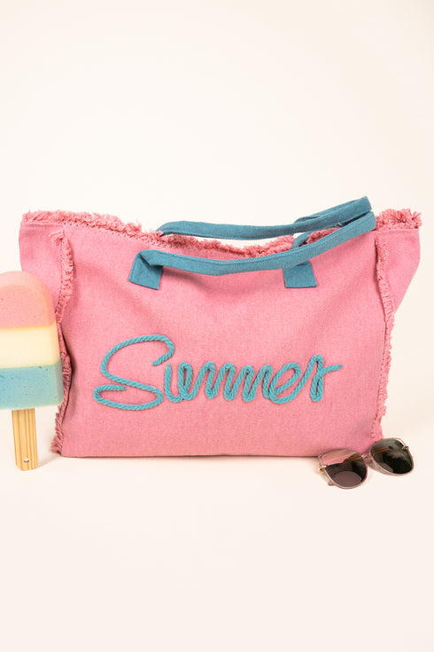 Summer Rope Text Pink Canvas Tote