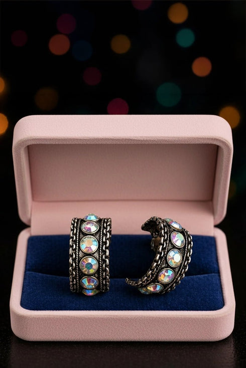Iridescent Rebel Edge Silvertone Earrings