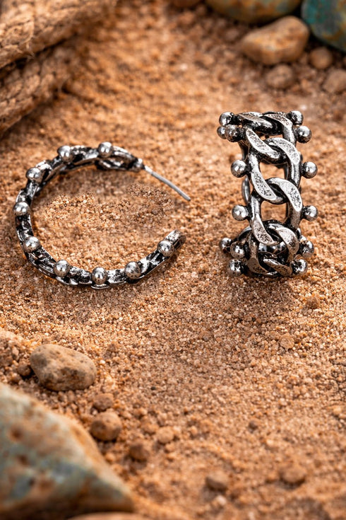 Cody Chain Silvertone Hoop Earrings