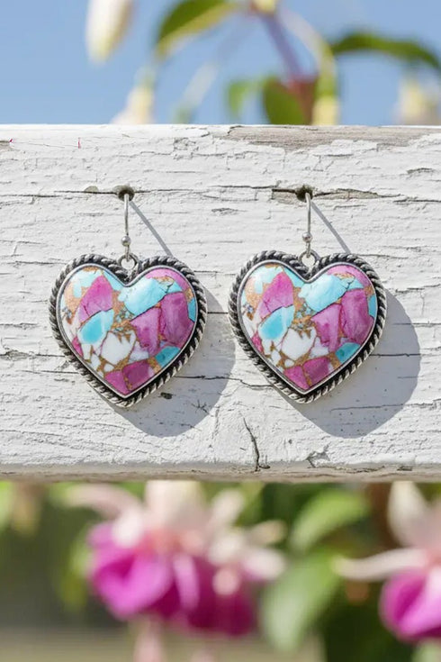Pink Frontier Frost Heart Silvertone Earrings