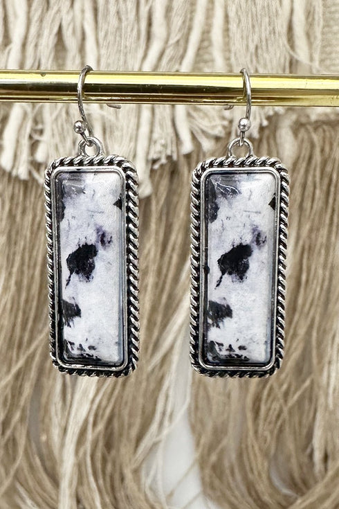 White & Black Ridgeline Silvertone Earrings