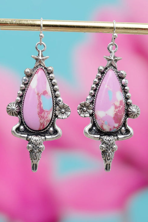 Pink Prairie Dawn Silvertone Earrings