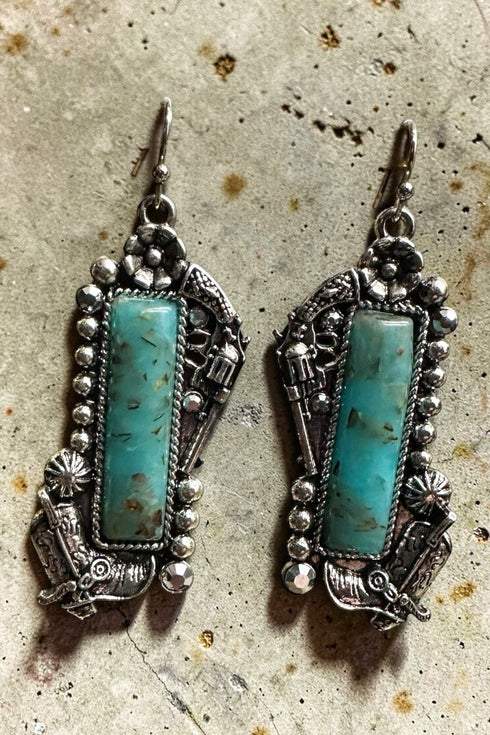 Turquoise High Noon Silvertone Earrings
