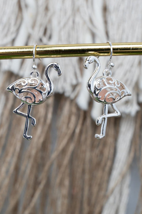 Seaglass Cove Pink Flamingo Silvertone Earrings