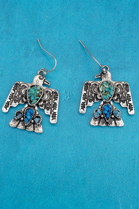 Turquoise Mosaic Ridge Thunder Silvertone Earrings