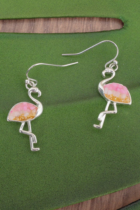 Pink Multi Pebble Cove Flamingo Silvertone Earrings