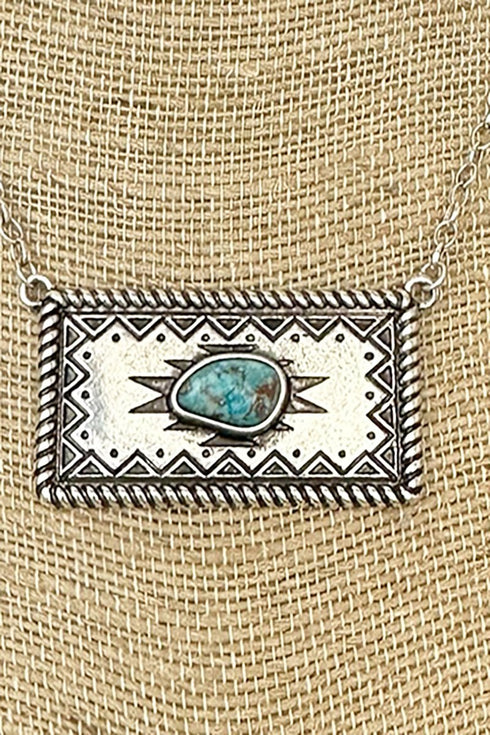 Turquoise Taos Trails Silvertone Necklace