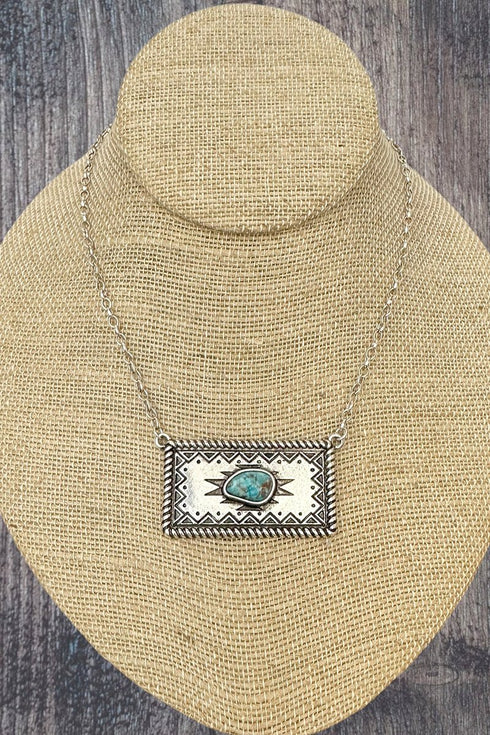 Turquoise Taos Trails Silvertone Necklace