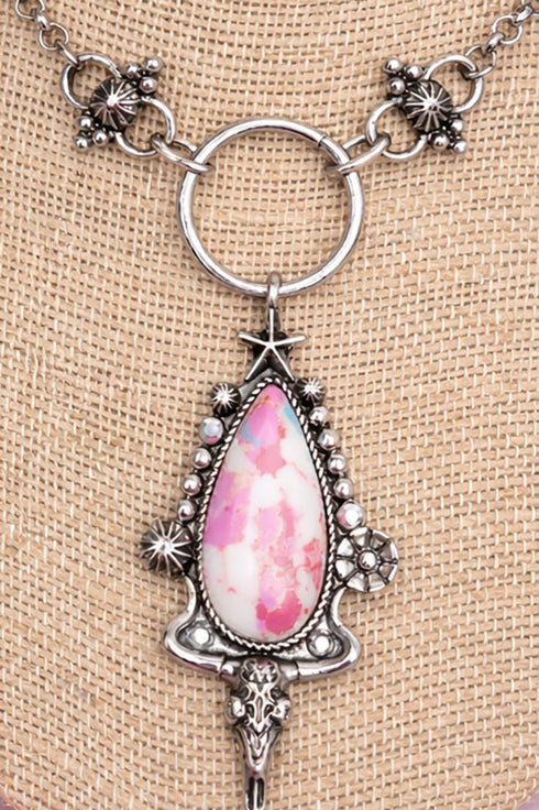 Pink Prairie Dawn Silvertone Necklace