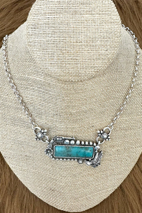 Turquoise High Noon Silvertone Necklace