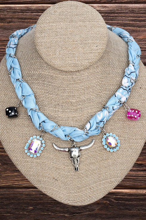High Roller Steer Blue Fabric & Chain Necklace