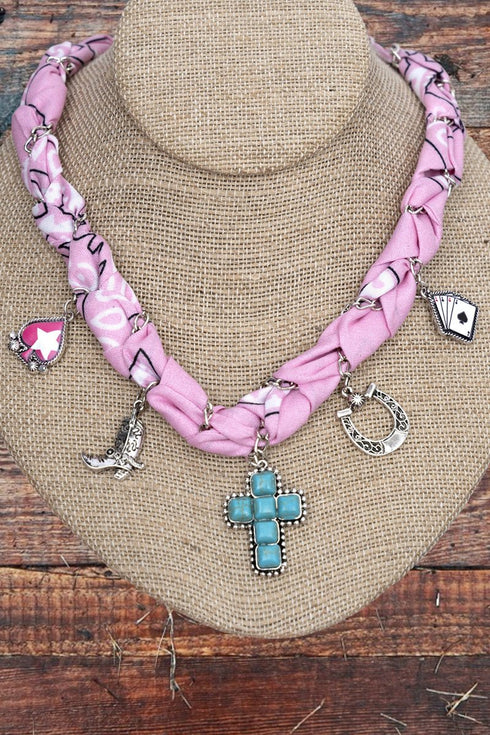 Redeemed Ranch Pink Fabric & Chain Necklace