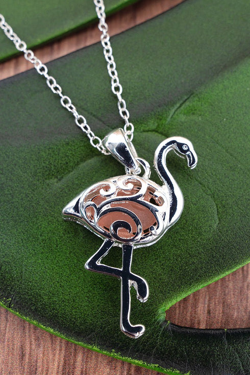 Seaglass Cove Pink Flamingo Silvertone Necklace