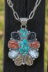 Multi-Color Mosaic Ridge Sun Silvertone Necklace