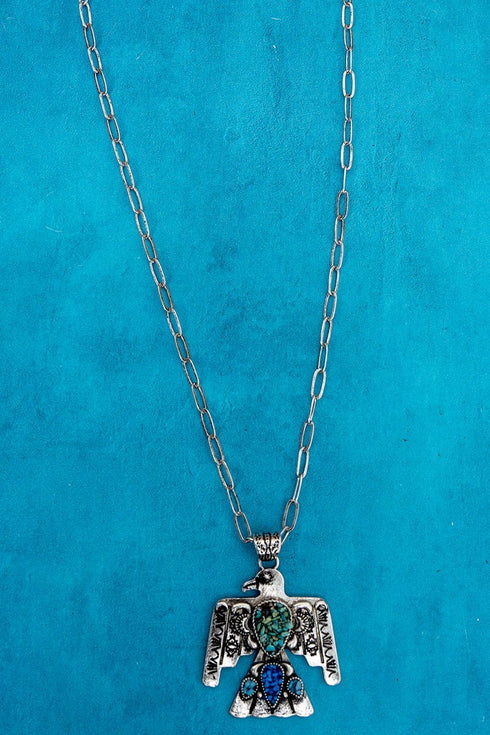 Turquoise Mosaic Ridge Thunder Silvertone Necklace