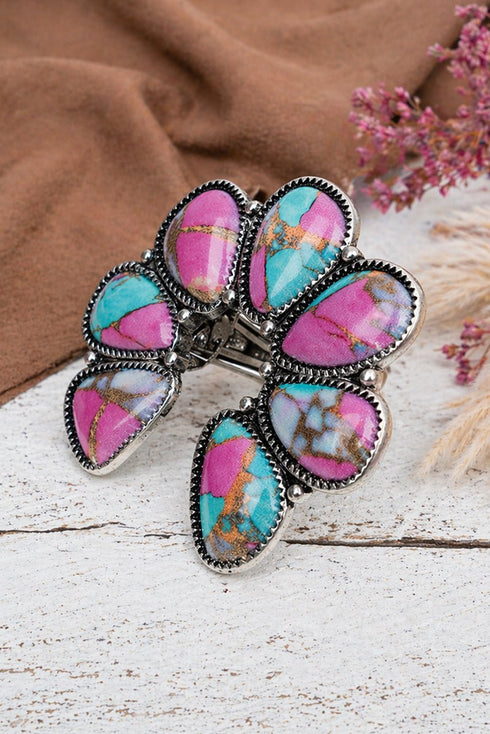Pink Desert Frost Silvertone Stretch Ring