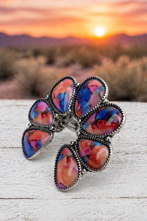 Sunset Spirit Silvertone Stretch Ring