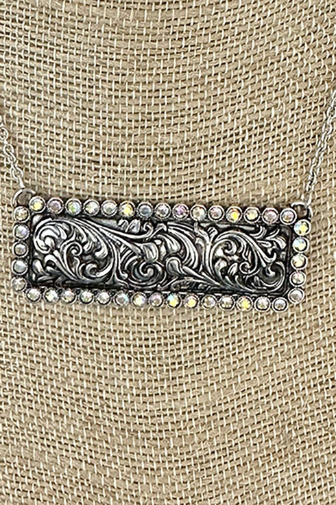 Iridescent Stoneflare Silvertone Necklace and Earring Set