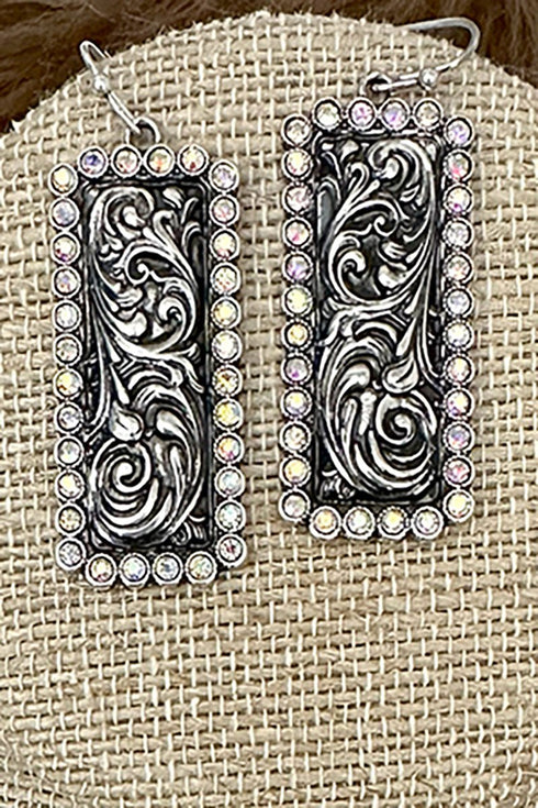 Iridescent Stoneflare Silvertone Necklace and Earring Set
