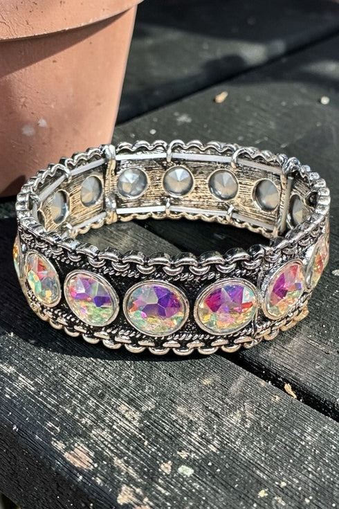 Iridescent Cascading Light Silvertone Bracelet