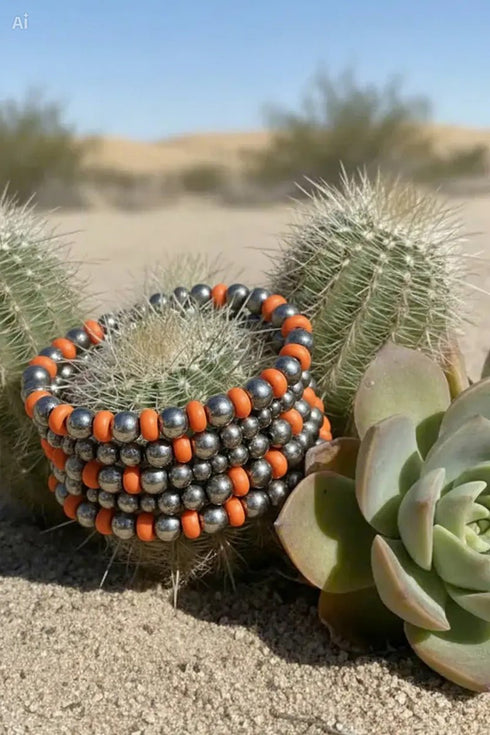 Marianna Orange & Silver Pearl Bracelet Set