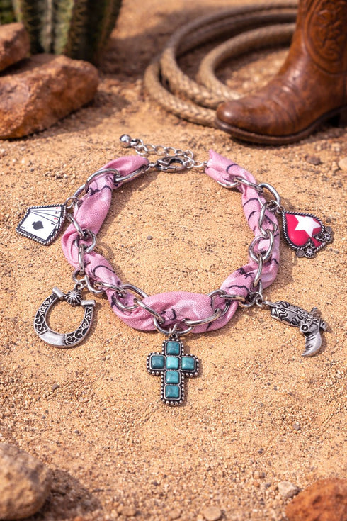Redeemed Ranch Pink Fabric Chain Charm Bracelet