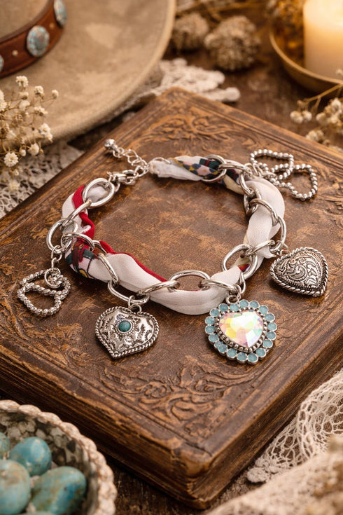 Heartland Honey Ivory Fabric Chain Charm Bracelet