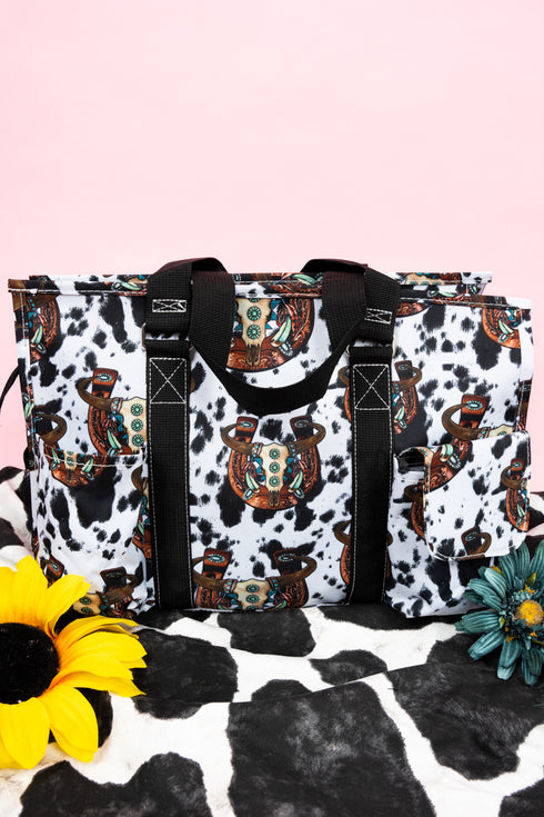 Corpus Christi Cow Utility Tote with Black Trim