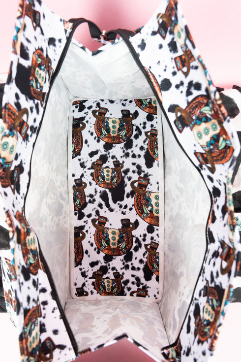 Corpus Christi Cow Utility Tote with Black Trim