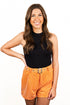 Saturday Shimmer Orange Crystal Belted Shorts