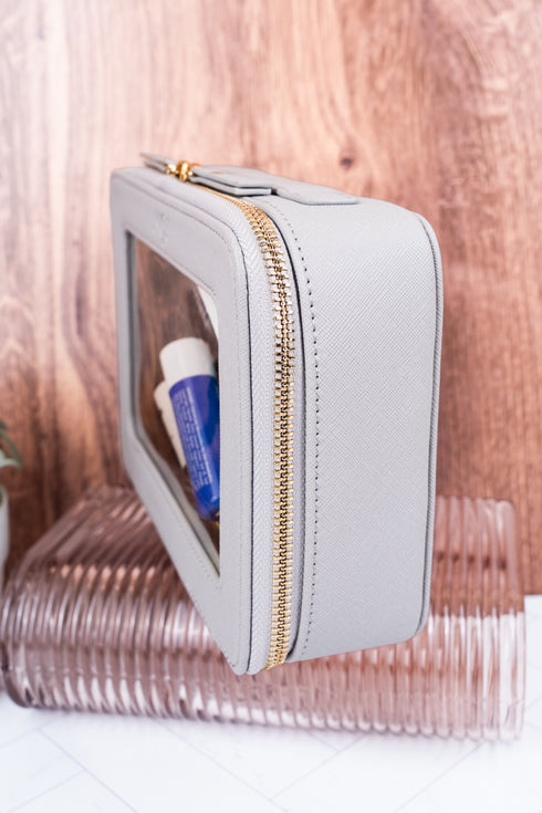 Clear The Way Gray Faux Leather Toiletry Case
