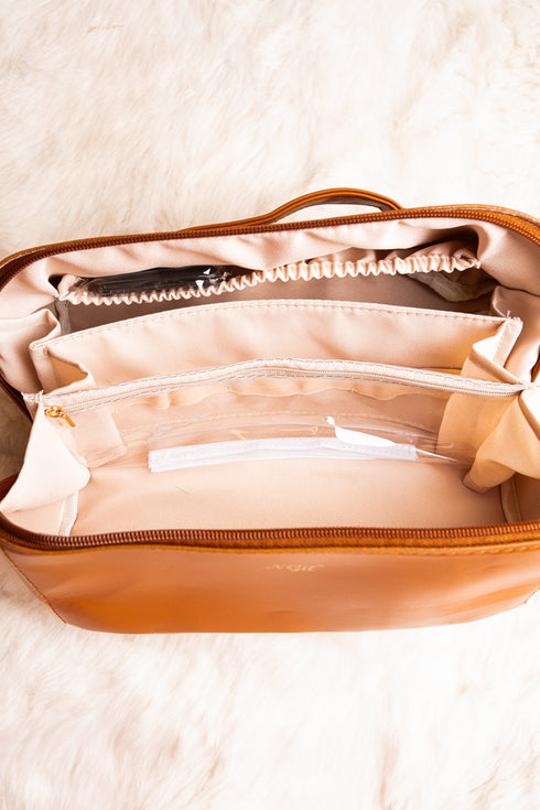 Morning Ready Brown Large Expandable Cosmetic Bag