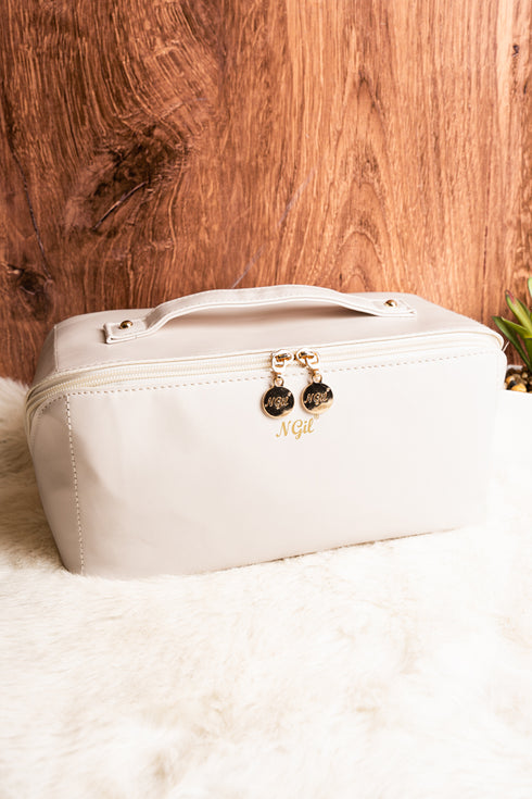 Morning Ready White Large Expandable Cosmetic Bag