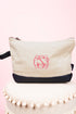 Canvas Cosmetic Bag with Navy Faux Leather Trim