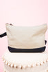 Canvas Cosmetic Bag with Navy Faux Leather Trim
