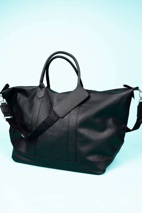 Black Faux Leather Weekender