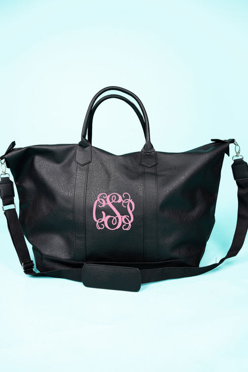 Black Faux Leather Weekender