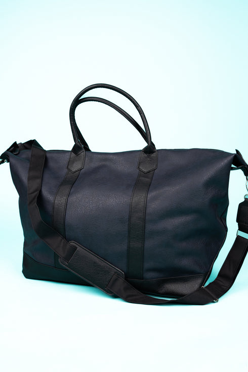 Navy Faux Leather Weekender