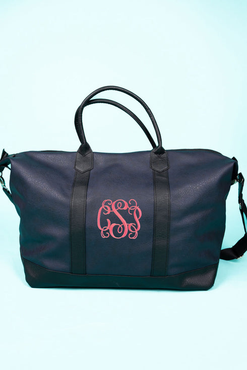 Navy Faux Leather Weekender