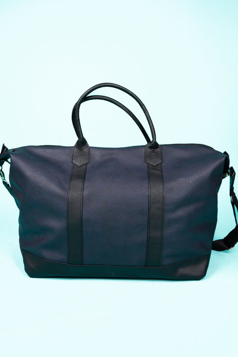 Navy Faux Leather Weekender