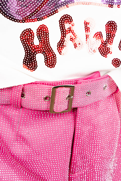 Saturday Shimmer Pink Crystal Belted Shorts