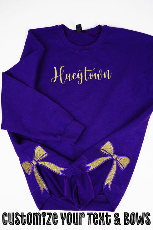 Purple You Design It Embroidered Side Bows Heavy-weight Crew Sweatshirt *Customize Your Text and Bows