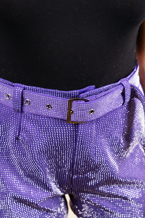 Saturday Shimmer Purple Crystal Belted Shorts