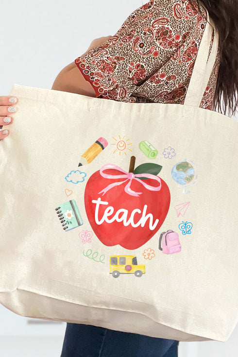 Apple Of My Eye Teacher Canvas Jumbo Tote
