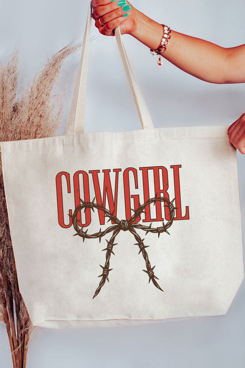 Barbed Wire Cowgirl Canvas Jumbo Tote