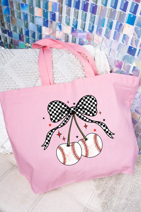 Baseball Cherries Canvas Jumbo Tote