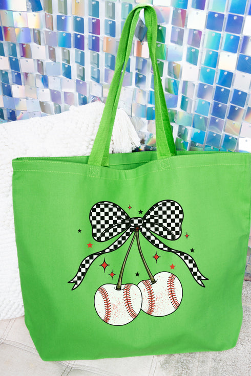 Baseball Cherries Canvas Jumbo Tote