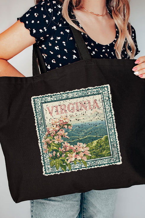 Vintage Virginia Stamp Canvas Jumbo Tote