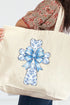 Blue Chinoiserie Cross Canvas Jumbo Tote