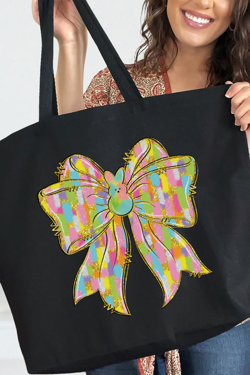 Brushed Peep Coquette Bow Canvas Jumbo Tote